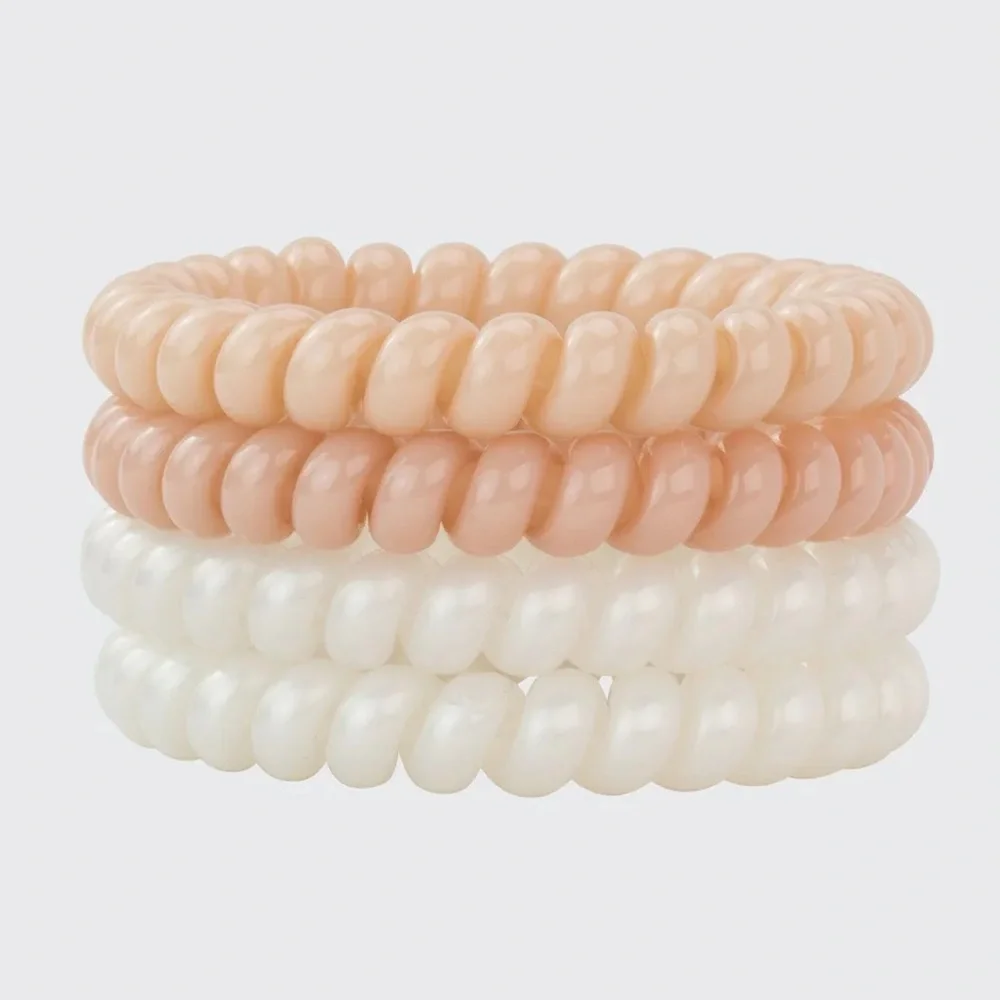 🩶5/$30 Kitsch Slick Hair Coils Large Spiral Hair Ties Set of 4 Pink White NEW